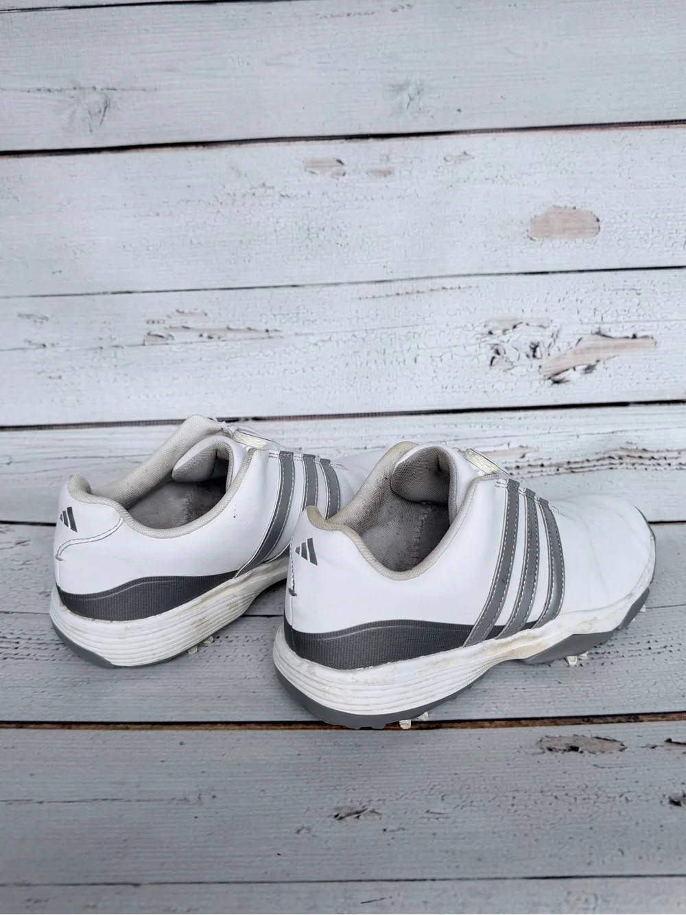 adidas Youth Tour360 24 BOA Spiked Golf Shoes White Silver - Size 7